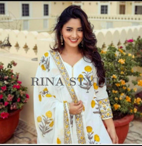 Royal Bloom Cotton Sharara Set – Block Printed with Gota Lace