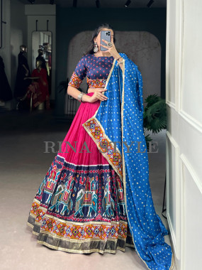 Festive Tasar Silk Lehenga  with Intricate Gamthi & Mirror Work