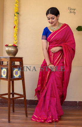 Premium Arani Checked Cotton Saree with Jari Pallu