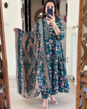 Classy Ajrakh Tiered Anarkali Dress