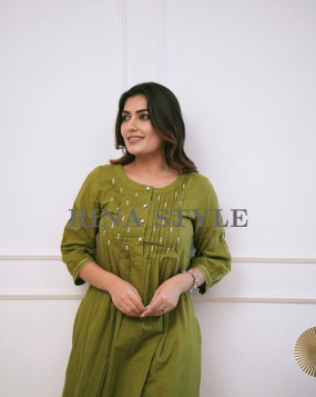 Elegant Teal Blue Cotton Kurti Pant Set with Hand Tagai & Embroidery Detailing