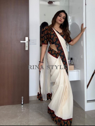 Plain Linen saree
