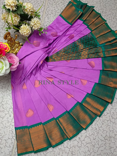 Royal Dharmavaram Korvai Silk Saree with Pink Copper Jari Pallu