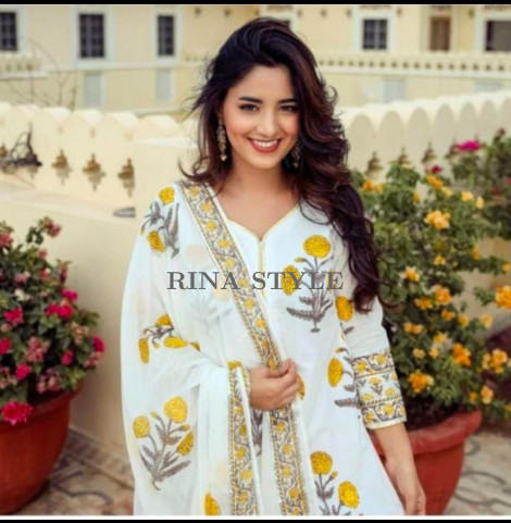 Royal Bloom Cotton Sharara Set – Block Printed with Gota Lace