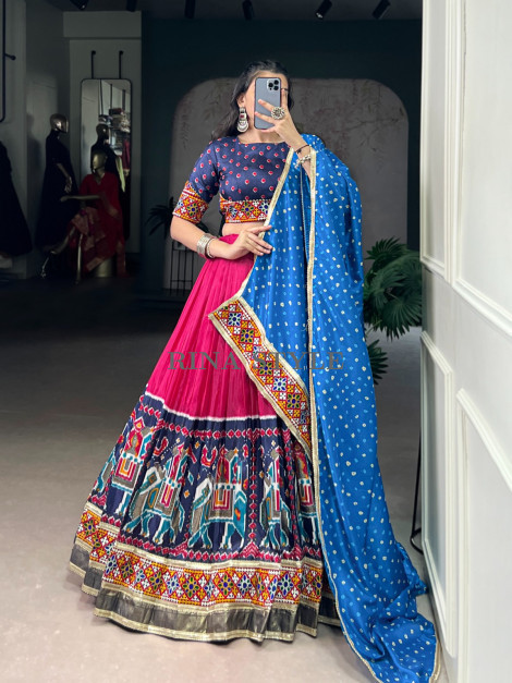 Festive Tasar Silk Lehenga  with Intricate Gamthi & Mirror Work