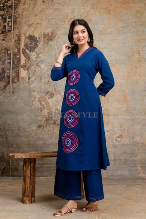 Elegant Cotton Kurti Pant Set with Embroidery – Comfort Meets Style