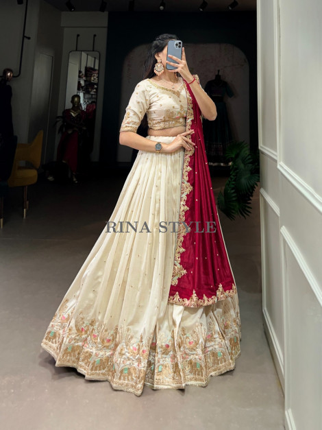 Elegant Vichitra Silk Embroidered Lehenga Set