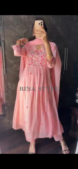 Designer Cotton Embroidered Anarkali