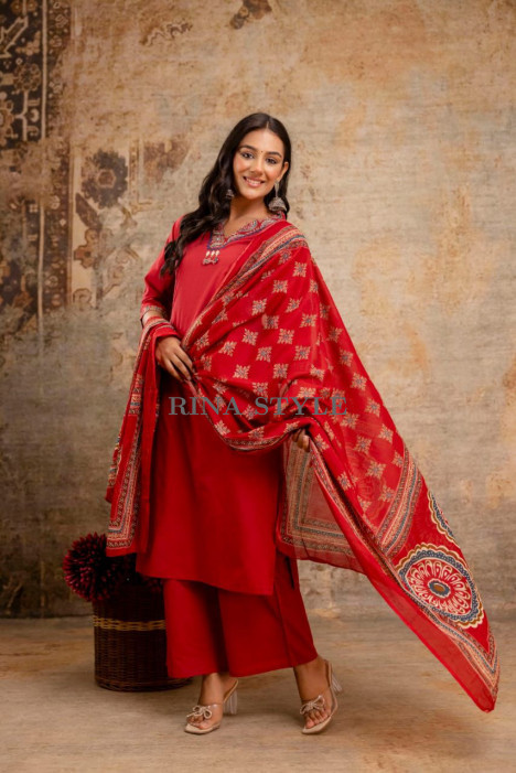 Cotton Printed Anarkali Kurti Set with Malmal Dupatta