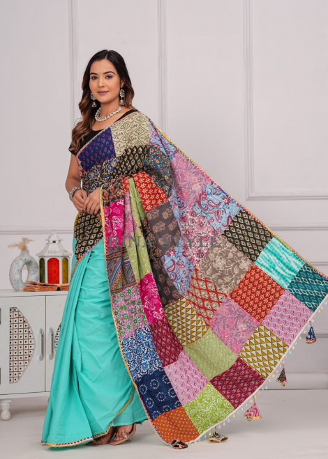 Elegant Cotton Patch Work Saree – Sustainable Style with Unique Charm