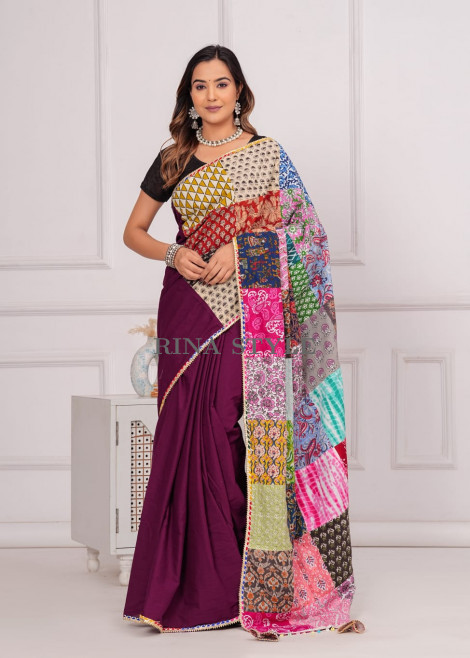 Elegant Cotton Patch Work Saree – Sustainable Style with Unique Charm-A