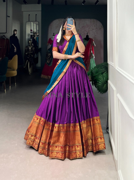 Narayanpet Silk Zari Weaving Lehenga Set with Dupatta & Belt