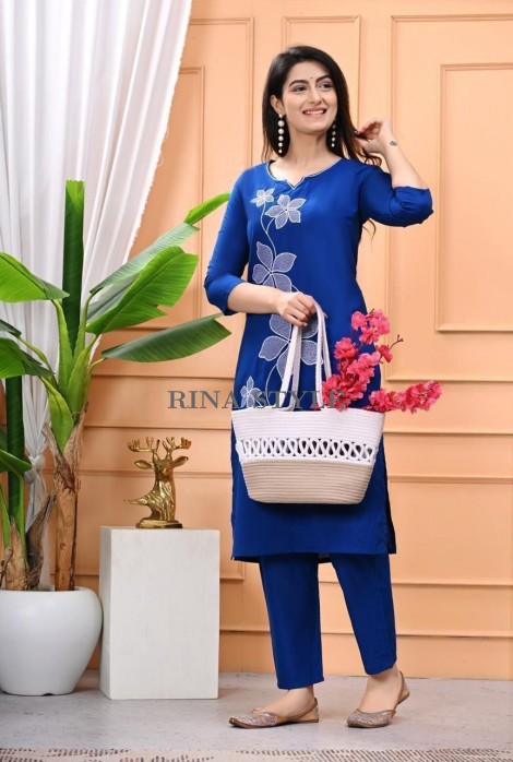 Pure Cotton Bel Boota Kurta Pant Set – Classic Whites & Color Palette