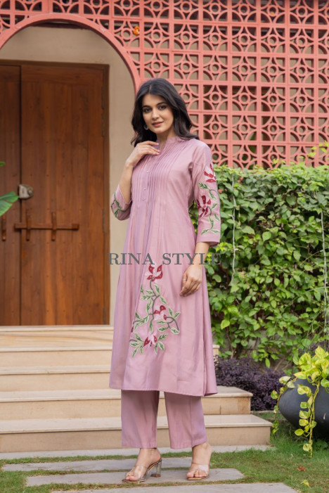 Trendy A-Line Cotton Slub Kurta Set with Palazzo & Mirror Work