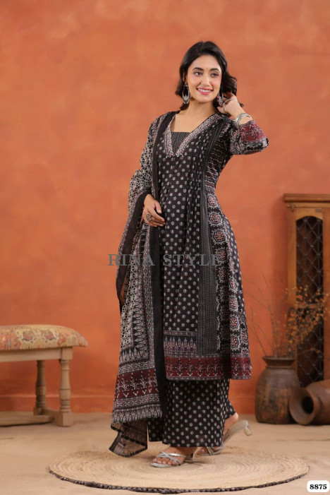 Designer Azrak Taj Cotton Suit with Handwork & Dupatta