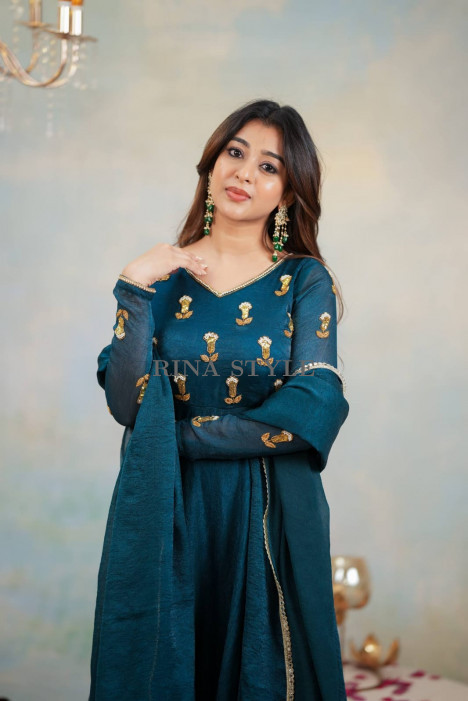 2386 Prabha Chinnon Silk Anarkali Set with Dupatta