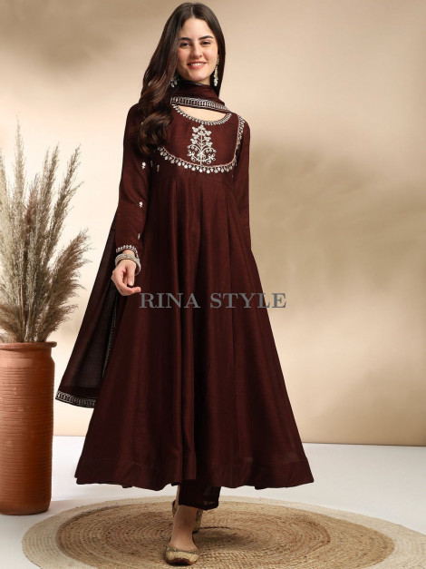 Dreamy Embroidered Flared Cotton Kurta Set with Dupatta
